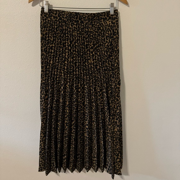 Max Studio Leopard Print Pleated A-Line Maxi Skirt Brown Black Lined-XS - Picture 3 of 10